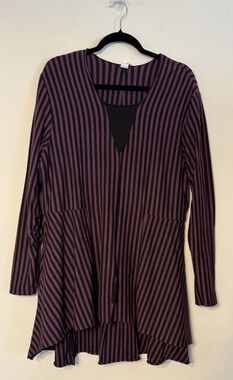 Noblu Women's L Striped Purple Hi-Low Hem Tunic Indie Punk Lagenlook Art To Wear